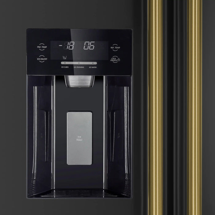 Forno Espresso Salerno 36-inch 20 cu.ft Side-by-Side Refrigerator with Water Dispenser in Black with Antique Brass Handle (FFRBI1844-36BLK) FORNO