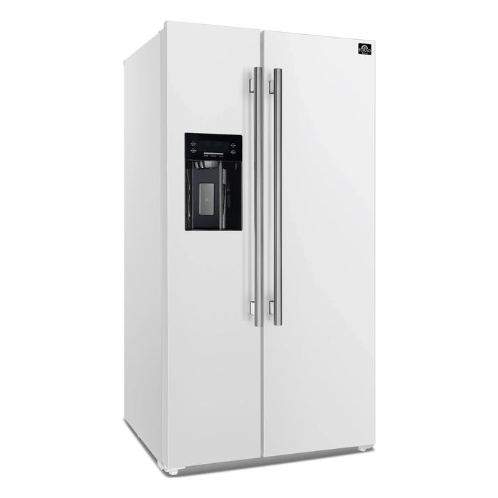 Forno Espresso Salerno 36-inch 20 cu.ft Side-by-Side Refrigerator with Water Dispenser in White with Antique Brass Handle (FFRBI1844-36WHT) FORNO