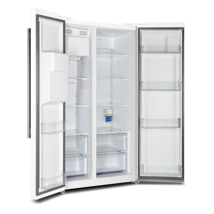 Forno Espresso Salerno 36-inch 20 cu.ft Side-by-Side Refrigerator with Water Dispenser in White with Antique Brass Handle (FFRBI1844-36WHT) FORNO