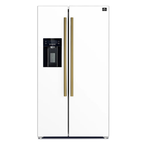 Forno Espresso Salerno 36-inch 20 cu.ft Side-by-Side Refrigerator with Water Dispenser in White with Antique Brass Handle (FFRBI1844-36WHT) FORNO