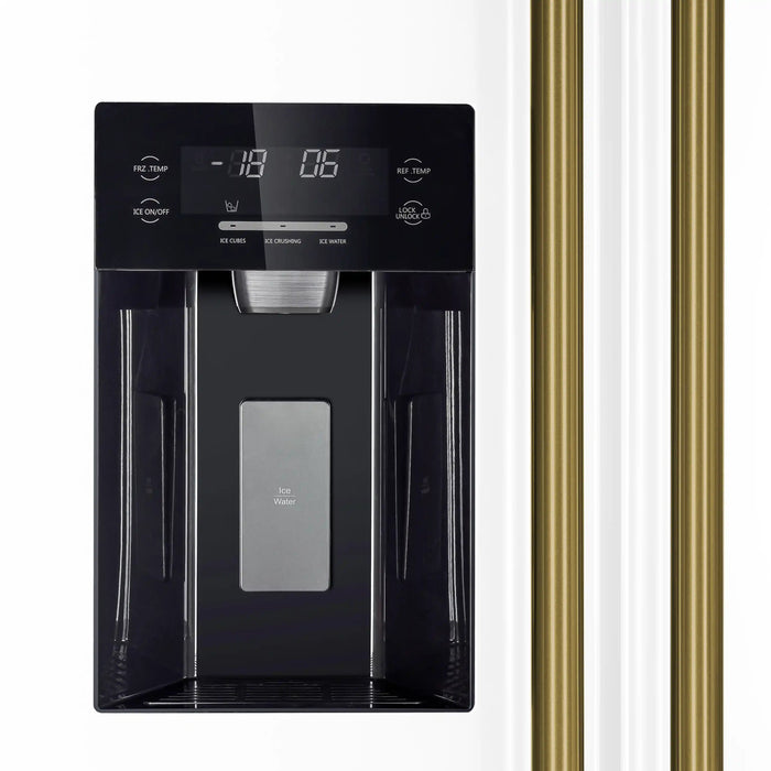 Forno Espresso Salerno 36-inch 20 cu.ft Side-by-Side Refrigerator with Water Dispenser in White with Antique Brass Handle (FFRBI1844-36WHT) FORNO