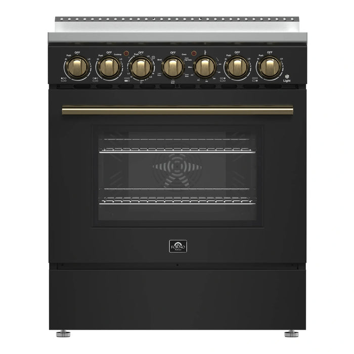 Forno Paolo 30-Inch Freestanding Electric Range in Black with Antique Brass Handle (FFSEL6011-30BLK)
