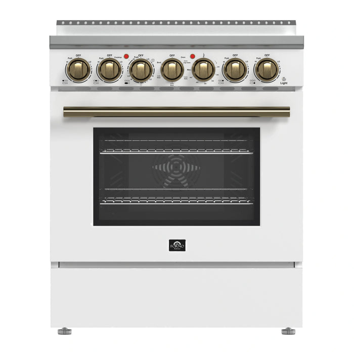 Forno Paolo 30-Inch Freestanding Electric Range in White with Antique Brass Handle (FFSEL6011-30WHT)