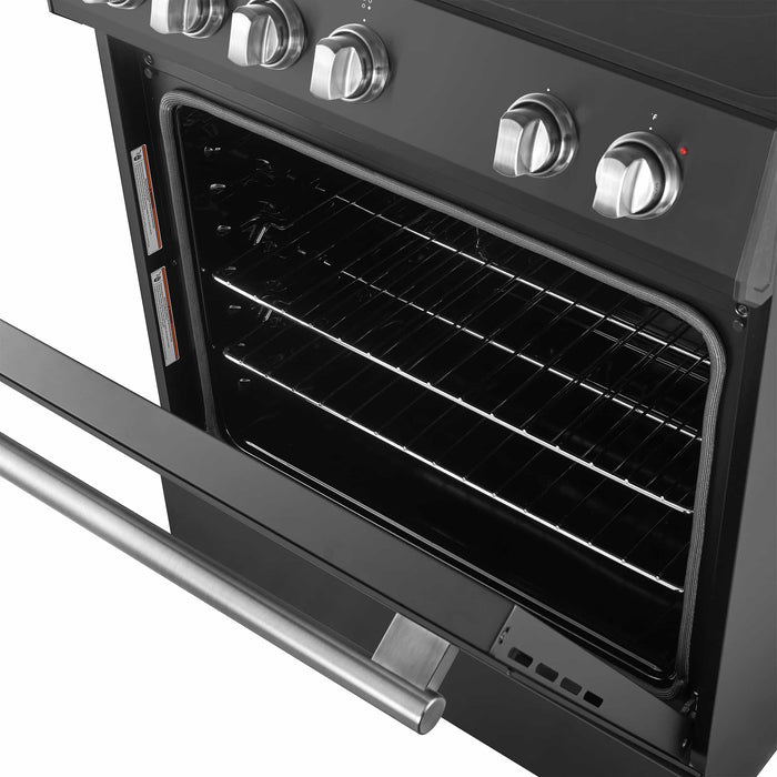 Forno Leonardo Espresso 30-Inch Electric Range with 5.0 cu. Ft. Electric Oven in Black with Brass Trim (FFSEL6012-30BLK) FORNO