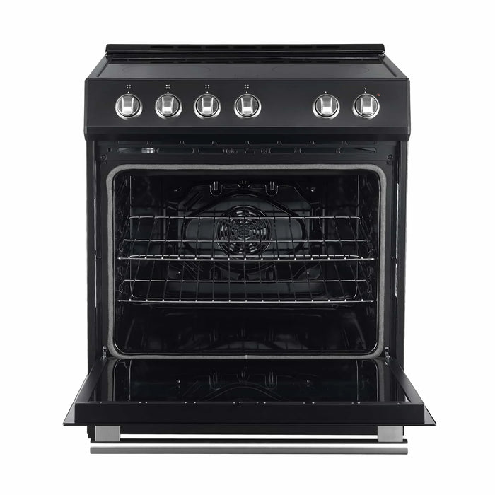 Forno Espresso 2-Piece Appliance Package - 30-Inch Electric Range with 5.0 Cu.Ft. Electric Oven and Under Cabinet Range Hood in Black with Antique Brass Trim (FBDL-002-02US)