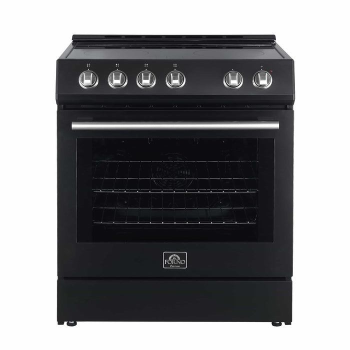 Forno Leonardo Espresso 30-Inch Electric Range with 5.0 cu. Ft. Electric Oven in Black with Brass Trim (FFSEL6012-30BLK) FORNO