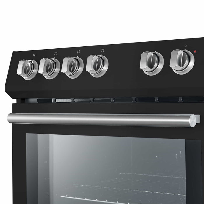 Forno Leonardo Espresso 30-Inch Electric Range with 5.0 cu. Ft. Electric Oven in Black with Brass Trim (FFSEL6012-30BLK) FORNO