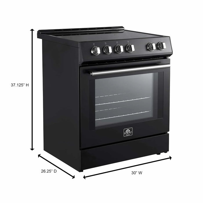 Forno Espresso 2-Piece Appliance Package - 30-Inch Electric Range with 5.0 Cu.Ft. Electric Oven and Under Cabinet Range Hood in Black with Antique Brass Trim (FBDL-002-02US)