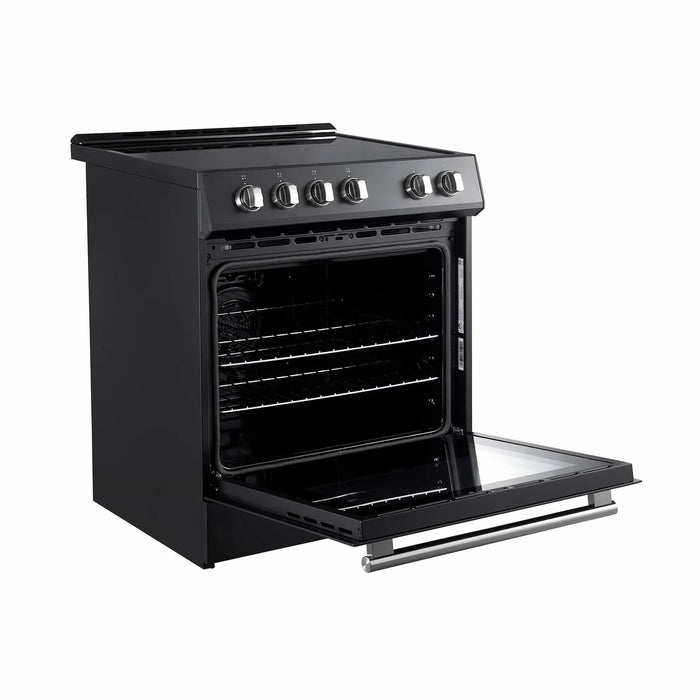 Forno Espresso 2-Piece Appliance Package - 30-Inch Electric Range with 5.0 Cu.Ft. Electric Oven and Under Cabinet Range Hood in Black with Antique Brass Trim (FBDL-002-02US)