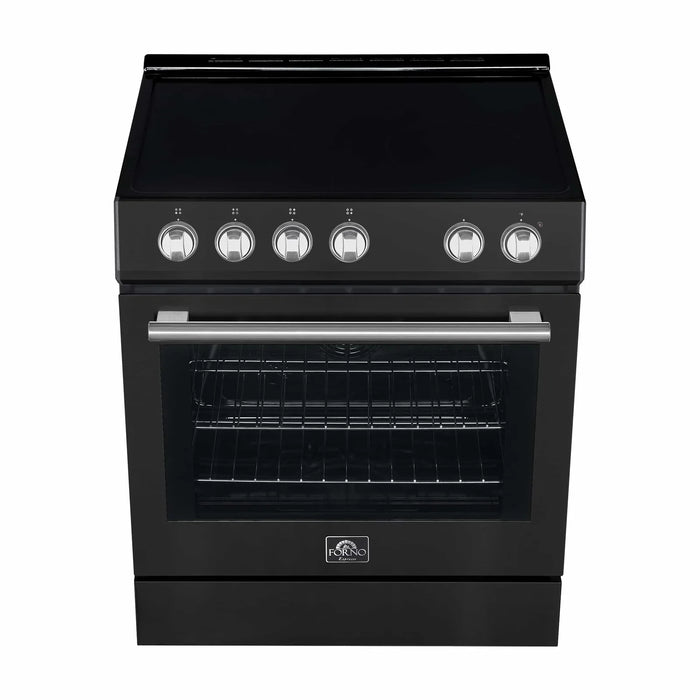 Forno Espresso 3-Piece Appliance Package - 30-Inch Electric Range with 5.0 Cu.Ft. Electric Oven, Refrigerator, and Under Cabinet Range Hood in Black with Antique Brass Trim (FBDL-001-02US)