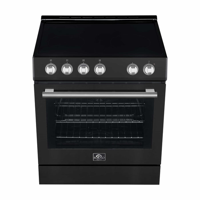 Forno Leonardo Espresso 30-Inch Electric Range with 5.0 cu. Ft. Electric Oven in Black with Brass Trim (FFSEL6012-30BLK) FORNO