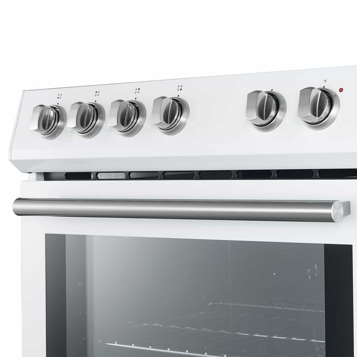 Forno Leonardo Espresso 30-Inch Electric Range with 5.0 cu. Ft. Electric Oven in White in Brass Trim (FFSEL6012-30WHT) FORNO