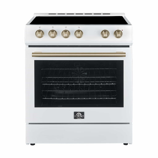 Forno Leonardo Espresso 30-Inch Electric Range with 5.0 cu. Ft. Electric Oven in White in Brass Trim (FFSEL6012-30WHT) FORNO