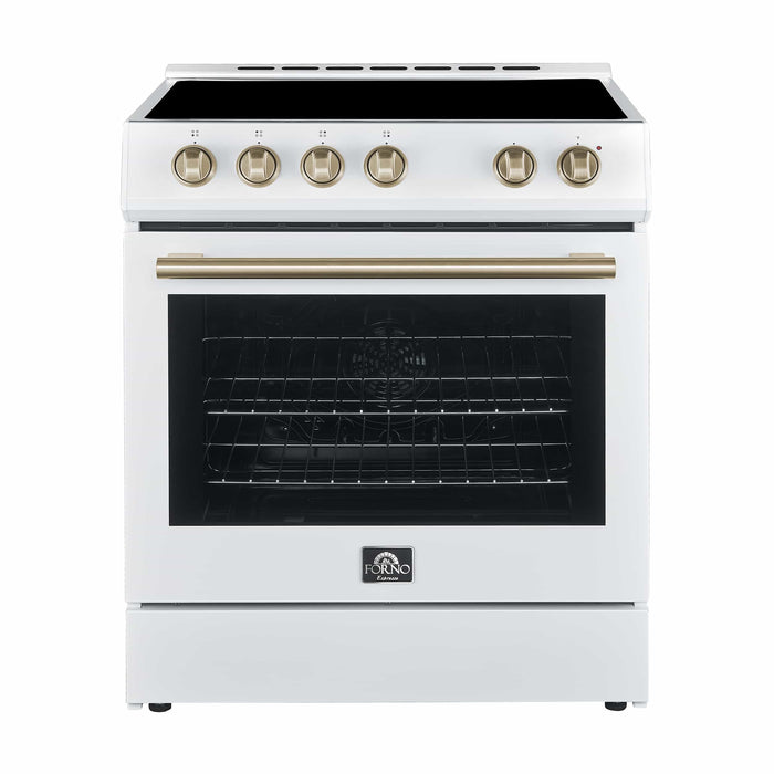 Forno Leonardo Espresso 30-Inch Electric Range with 5.0 cu. Ft. Electric Oven in White in Brass Trim (FFSEL6012-30WHT) FORNO