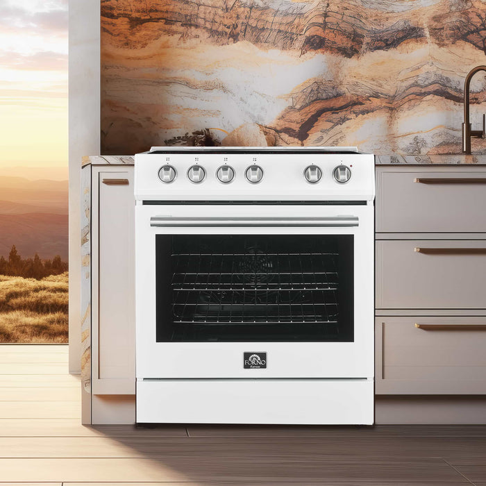 Forno Leonardo Espresso 30-Inch Electric Range with 5.0 cu. Ft. Electric Oven in White in Brass Trim (FFSEL6012-30WHT) FORNO