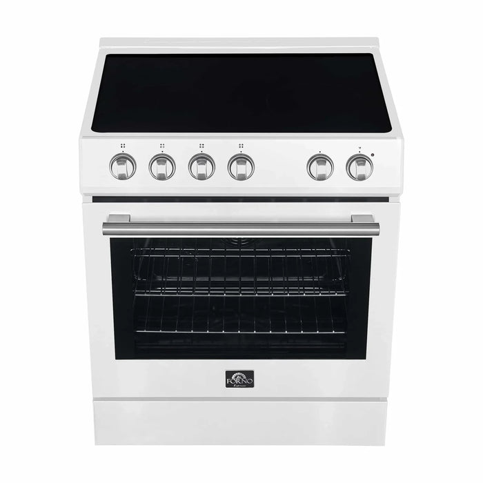 Forno Espresso 2-Piece Appliance Package - 30-Inch Electric Range with 5.0 Cu.Ft. Electric Oven and Under Cabinet Range Hood in White with Antique Brass Trim (FBDL-002-03US)