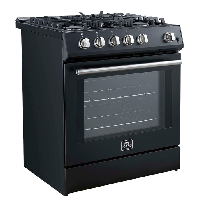Forno Leonardo Espresso 30-Inch Black Gas Range - Angle Close Door