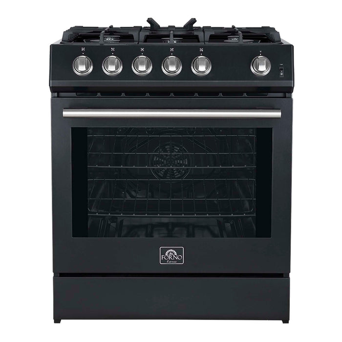 Forno Leonardo Espresso 30-Inch Black Gas Range - Front Close-Up