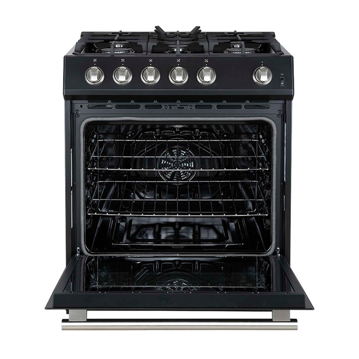 Forno Leonardo Espresso 30-Inch Black Gas Range - Front Open Door Detail