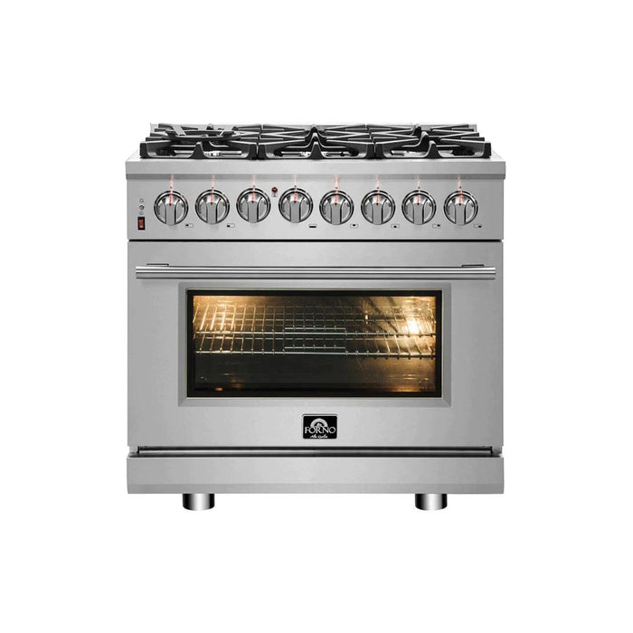 FORNO Massimo 36-Inch Freestanding Dual Fuel Range in Stainless Steel - FFSGS6125-36 FORNO