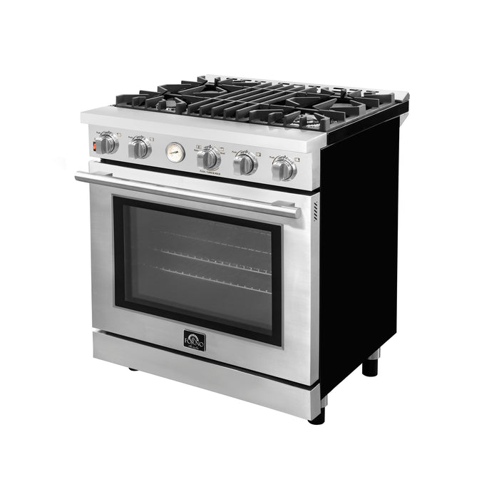 Forno Alta Qualita 30-Inch Gas Range with 4 Burners & Temperature Gauge in Stainless Steel (FFSGS6228-30S)