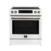 Forno Donatello 30-Inch White Induction Range - Front with Antique Brass Handle