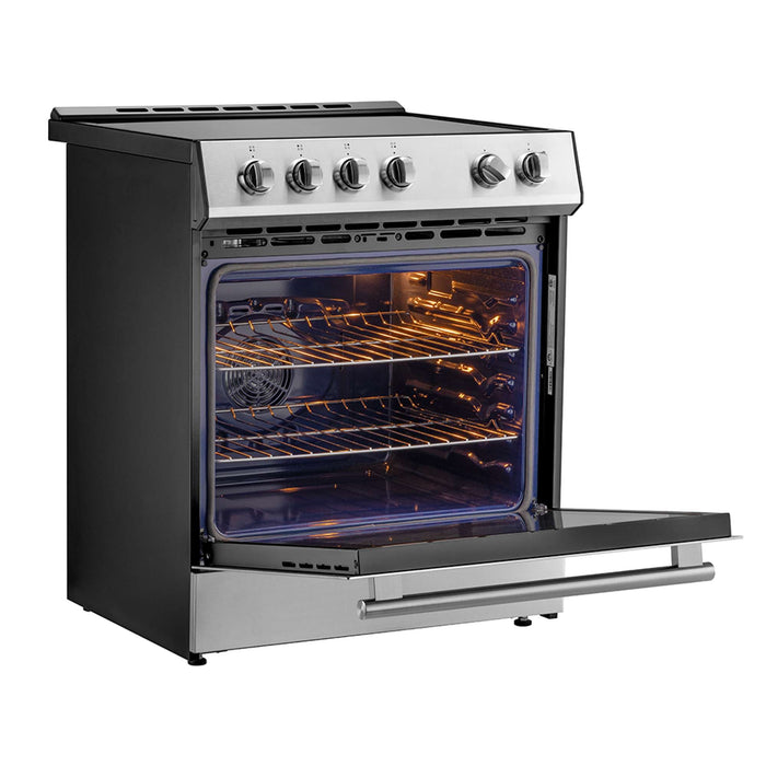Forno Leonardo Espresso 30-Inch Stainless Steel Induction Range - Angle Open with Light