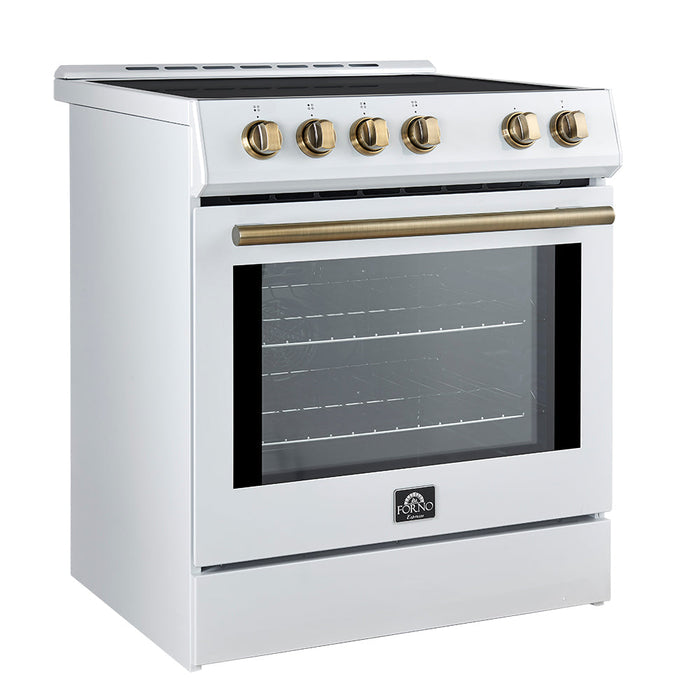 Forno 2-Piece Appliance Package - 30-Inch Slide-In Induction Range and 30-Inch French Door Refrigerator in White with Antique Brass Handle (FBDL-014-10CAUS)