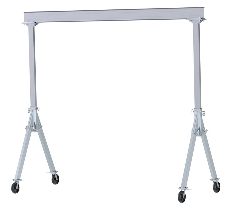 Vestil FHA-2-12-10 Aluminum Fixed Gantry Crane with Glass Filled Nylon Locking Casters 12 ft. x 10 ft. 2,000 lb. Capacity Sil