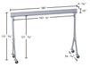 Vestil FHA-4-15-10 aluminum fixed gantry crane with phenolic locking casters dimensions diagram