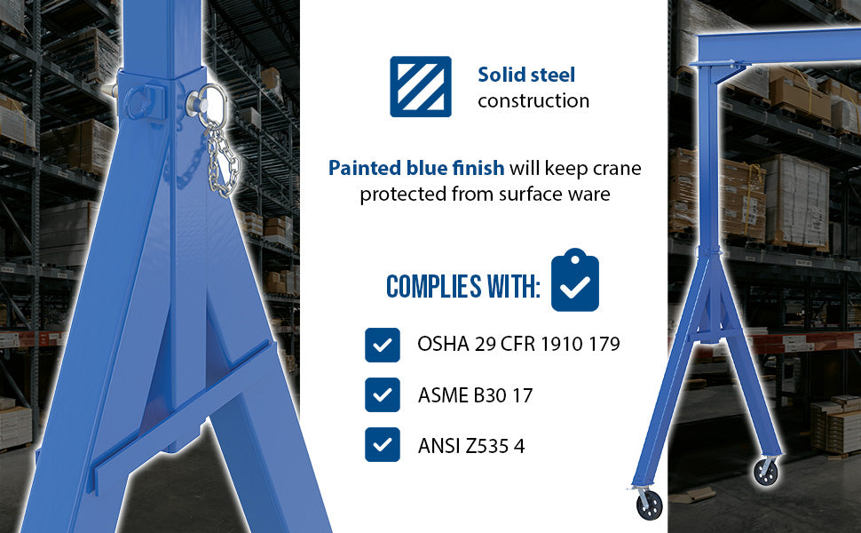 Vestil FHS-4-15-VG steel fixed gantry crane with v-groove ductile steel casters feature overview 3