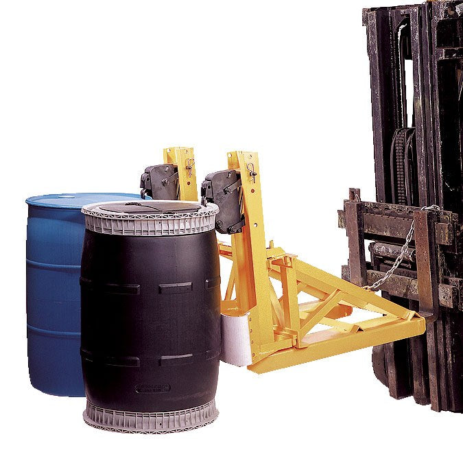 Vestil FMDDL-3000 Steel Fork Mounted Lifter 2 Drum 3,000 lb. Capacity Yellow