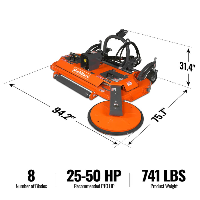 72 in Orchard Finish Mower,  3 Point Hitch Cat.1,  Hydraulic Offset, — angle view