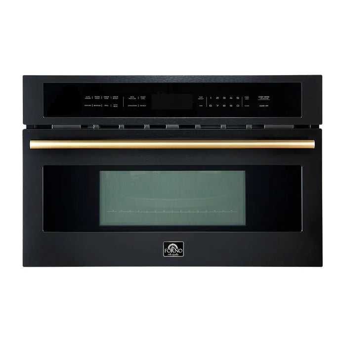 Forno 2-Piece Appliance Package - 30-Inch Vomero Double Wall Oven & 30-Inch Microwave Oven in Black with Antique Brass Handle