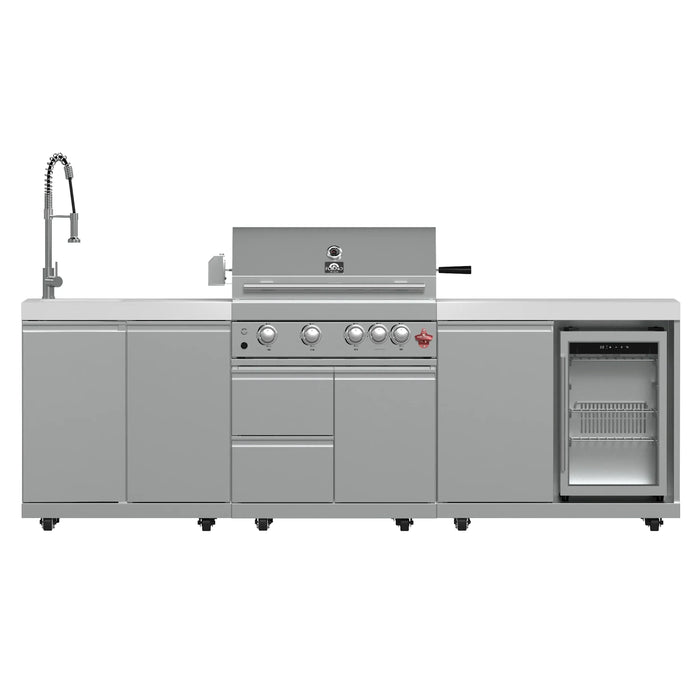 Forno Bulnes Outdoor Kitchen 30-Inch BBQ 60,000 BTU, with Sear, Rotisserie Infrared Burners, 1.8 Cu.Ft. Beverage Center, & White Countertops (FODKT2506WHT)