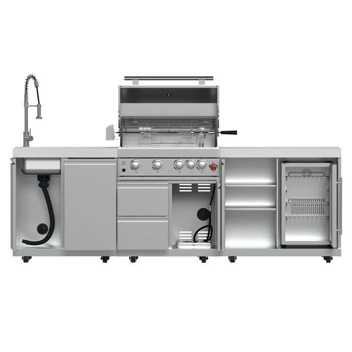 Forno Bulnes Outdoor Kitchen 30-Inch BBQ 60,000 BTU, with Sear, Rotisserie Infrared Burners, 1.8 Cu.Ft. Beverage Center, & White Countertops (FODKT2506WHT)