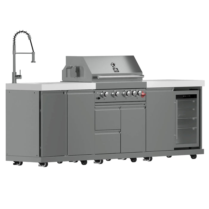 Forno Bulnes Outdoor Kitchen 30-Inch BBQ 60,000 BTU, with Sear, Rotisserie Infrared Burners, 1.8 Cu.Ft. Beverage Center, & White Countertops (FODKT2506WHT)