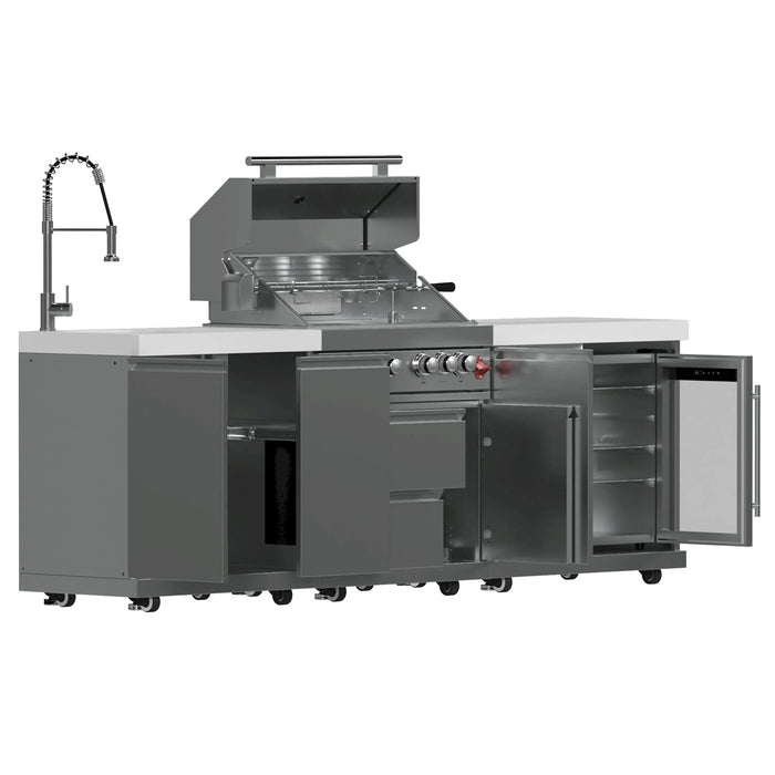 Forno Bulnes Outdoor Kitchen 30-Inch BBQ 60,000 BTU, with Sear, Rotisserie Infrared Burners, 1.8 Cu.Ft. Beverage Center, & White Countertops (FODKT2506WHT)