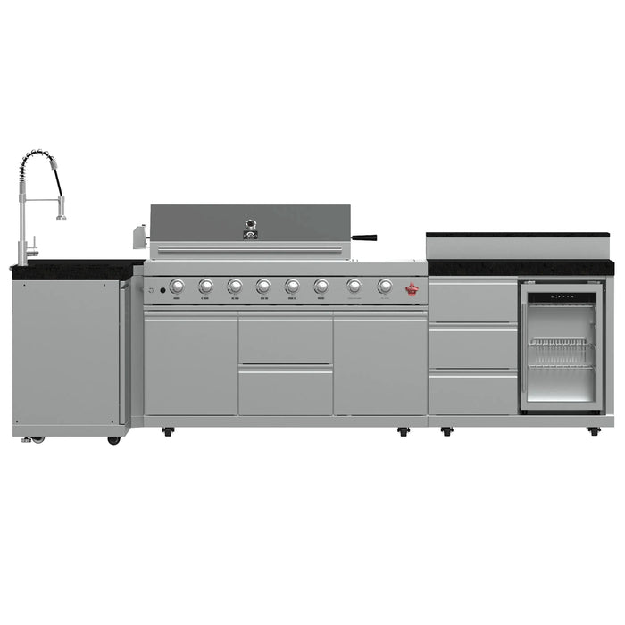 Forno Bulnes Outdoor Kitchen 40-Inch BBQ 95,000 BTU, with 5 Burners, Sear & Rotisserie Infrared Side Burner, 1.8 cu.ft. Beverage Center & Black Granite Countertops (FODKT2520BLK)