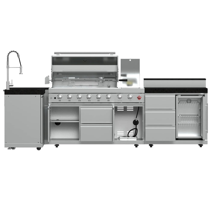 Forno Bulnes Outdoor Kitchen 40-Inch BBQ 95,000 BTU, with 5 Burners, Sear & Rotisserie Infrared Side Burner, 1.8 cu.ft. Beverage Center & Black Granite Countertops (FODKT2520BLK)