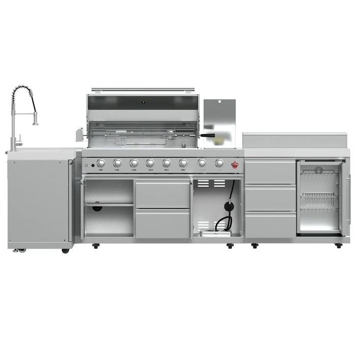 Forno Bulnes Outdoor Kitchen 40-Inch BBQ 95,000 BTU, with 5 Burners, Sear & Rotisserie Infrared Side Burner, 1.8 cu.ft. Beverage Center & White Sintered Stone Countertops (FODKT2520WHT)