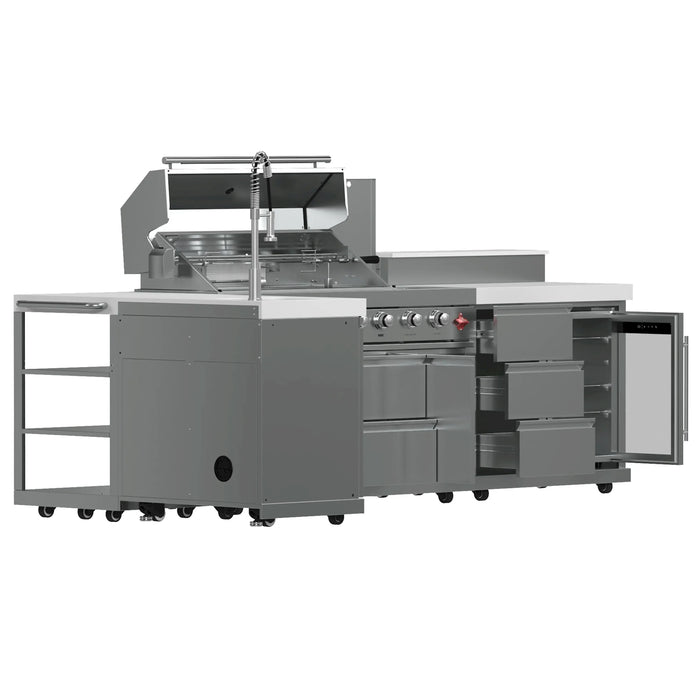 Forno Bulnes Outdoor Kitchen 40-Inch BBQ 95,000 BTU, with 5 Burners, Sear & Rotisserie Infrared Side Burner, 1.8 cu.ft. Beverage Center & White Sintered Stone Countertops (FODKT2520WHT)