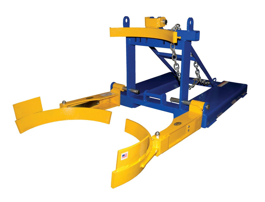 Vestil FPDL-8-L Steel Fork Mounted Poly Drum Handler 56-1/4 in. x 28-1/2 in. x 22-3/8 in. 800 lb. Capacity Blue/Yellow