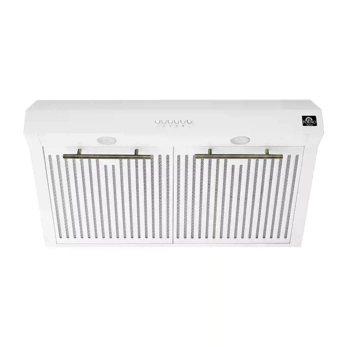 Forno Bari Espresso 30-Inch 400 CFM Under Cabinet Range Hood in White with Brass/Stainless Steel Handle FRHUC5255-30WHT FORNO