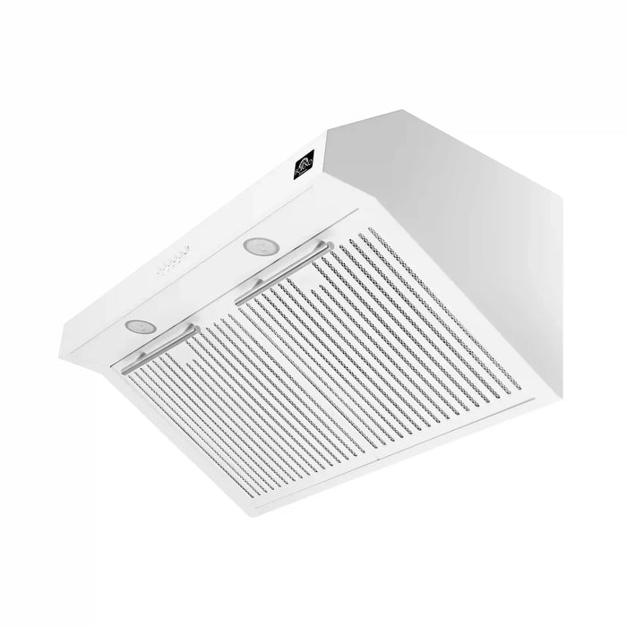 Forno Espresso 2-Piece Appliance Package - 30-Inch Electric Range with 5.0 Cu.Ft. Electric Oven and Under Cabinet Range Hood in White with Antique Brass Trim (FBDL-002-03US)