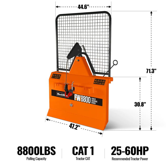 3-Point PTO Stump Grinder & 4" PTO Wood Chipper & Forestry Log Skidding Winch Combo, SG24 & BX42S &FW8800