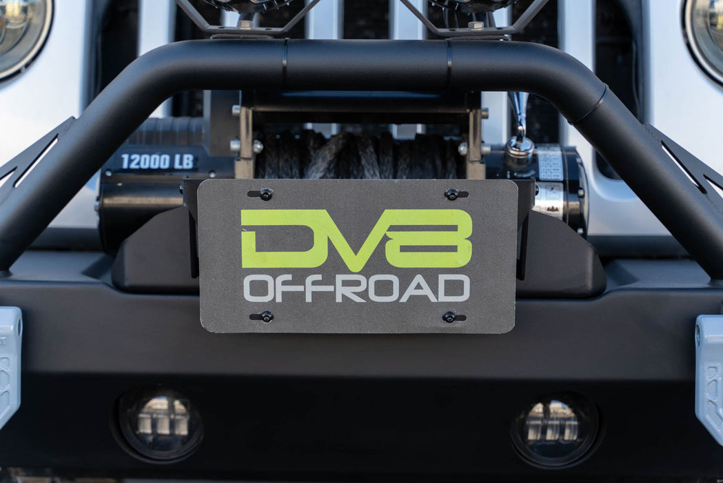 DV8 Offroad Fairlead Mounted Flip-Up License Plate Bracket – installed on vehicle, image 2 of 10