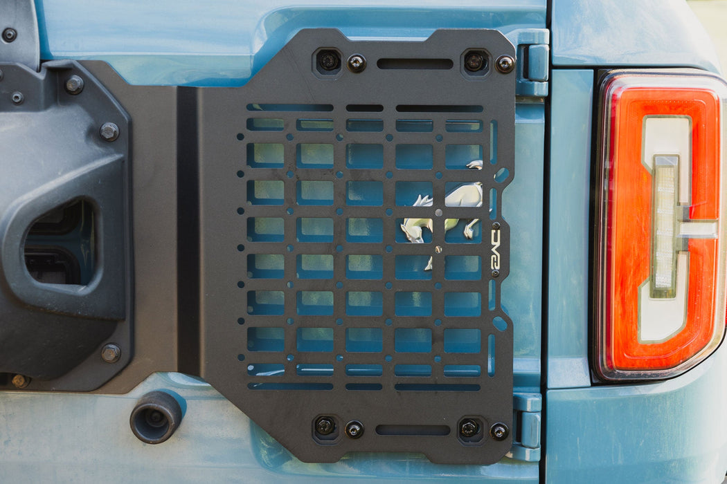DV8 Offroad 2021-2026 Ford Bronco Tailgate Reinforcement Molle Panel – installed on vehicle, image 3 of 12