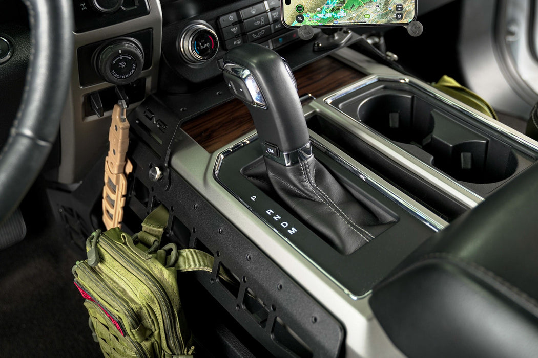 DV8 Offroad 2015-2021 Ford F-150 & F-250/350 Center Console Molle Panels & Device Mount – installed on vehicle, image 5 of 13