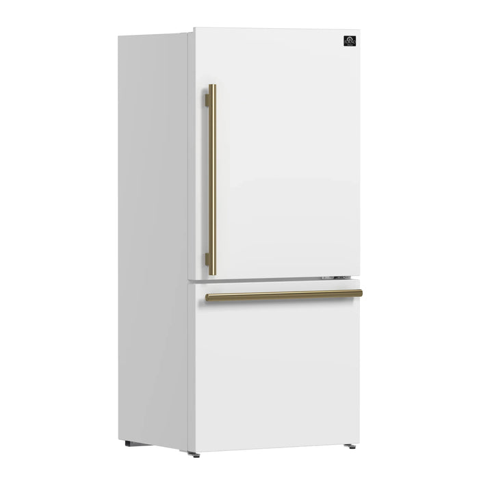Forno Milano Espresso Package - 62-Inch, 34.4 cu. ft. Refrigerators with Bottom Freezers in White with Antique Brass Handle (FFFFD1787-60WHT)